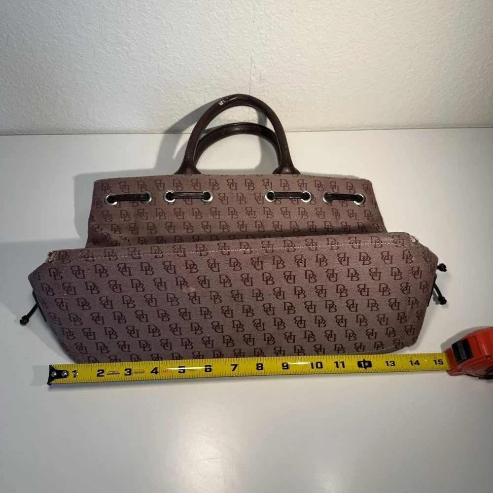 Dooney & Bourke Signature Canvas Satchel Logo Bag Double Leather Handles Tassels